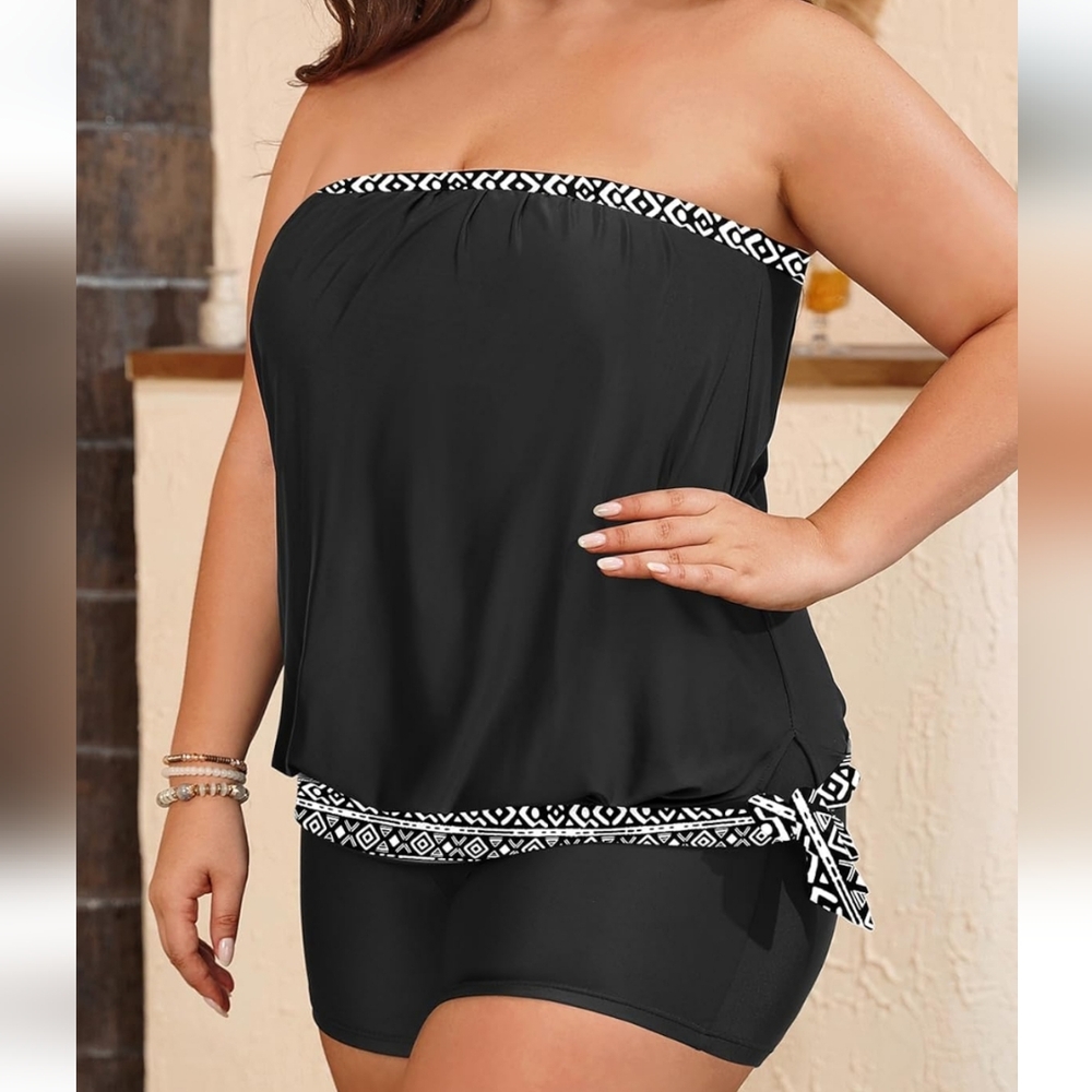 TEMPT ME PLUS SIZE 2 Piece Tankini Swimsuit Side Tie - Picture 5 of 6